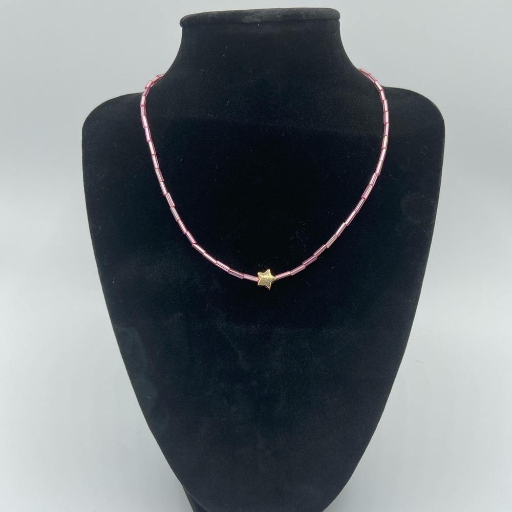 Bugle Bead Necklace/Choker with Gold Star Charm